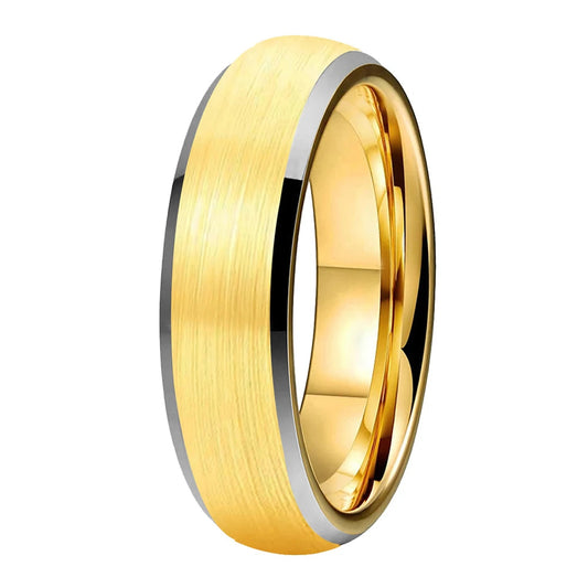 Anillo de Boda de Tungsteno Dorado con Bisel Cepillado
