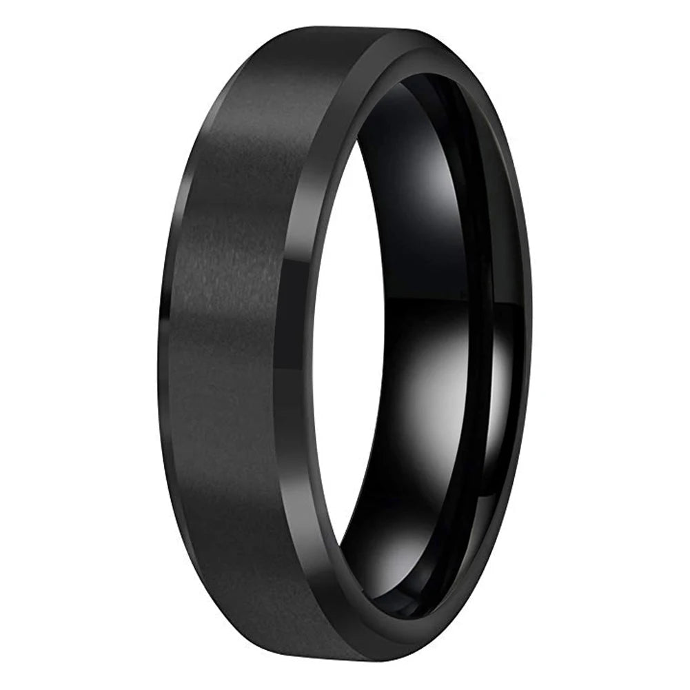 Anillo de Boda Tungsteno Negro con Bordes Biselados