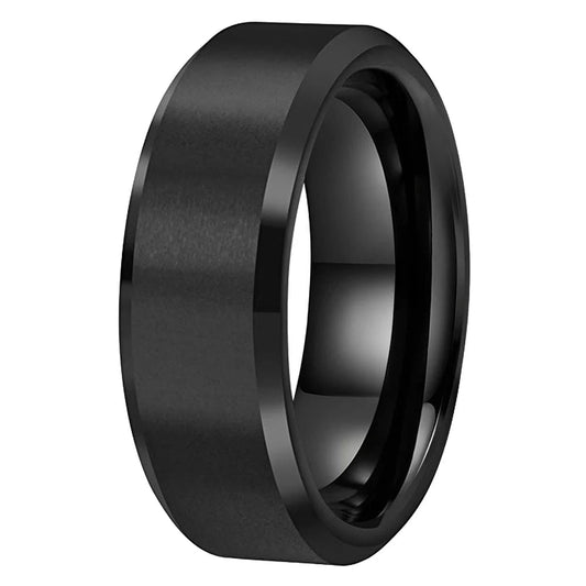 Anillo de Boda Tungsteno Negro con Bordes Biselados