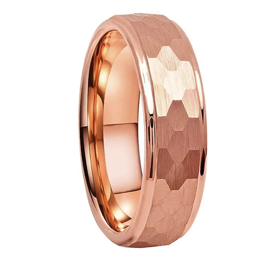 Anillo Tungsteno Martillado con Acabado Escalonado 6mm - Rose Color 6MM / 7