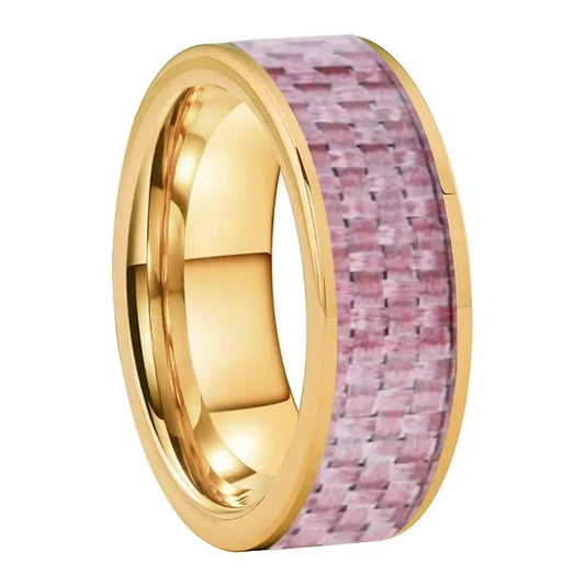 Banda Tungsteno 8mm Plano con Fibra de Carbono Rosa - Gold Color / Width 8MM / 13