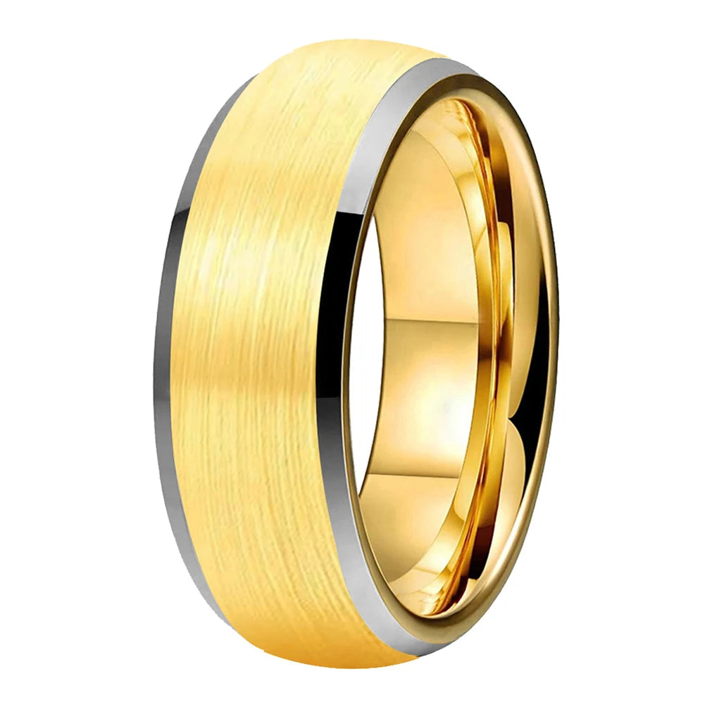 Anillo de Boda de Tungsteno Dorado con Bisel Cepillado