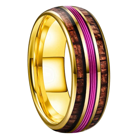 Anillo de Tungsteno 8 mm con Madera Koa Hawaiana