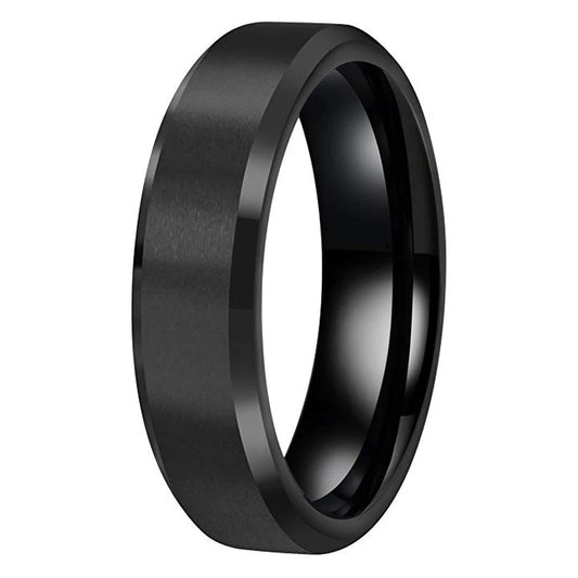 Anillo de Boda Tungsteno Negro con Bordes Biselados