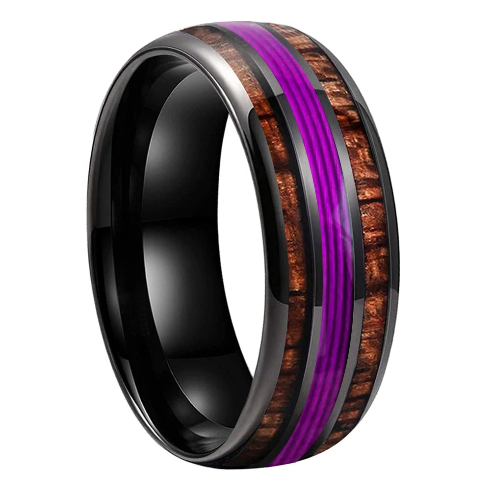 Anillo de Tungsteno 8 mm con Madera Koa Hawaiana