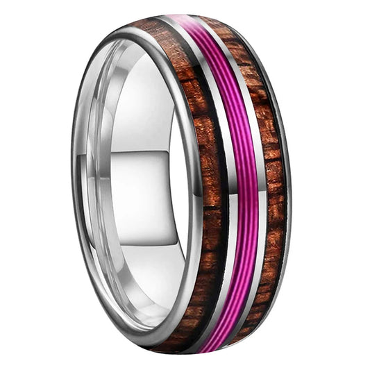 Anillo de Tungsteno 8 mm con Madera Koa Hawaiana
