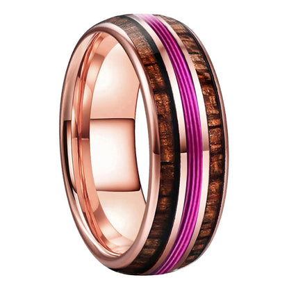 Anillo de Tungsteno 8 mm con Madera Koa Hawaiana