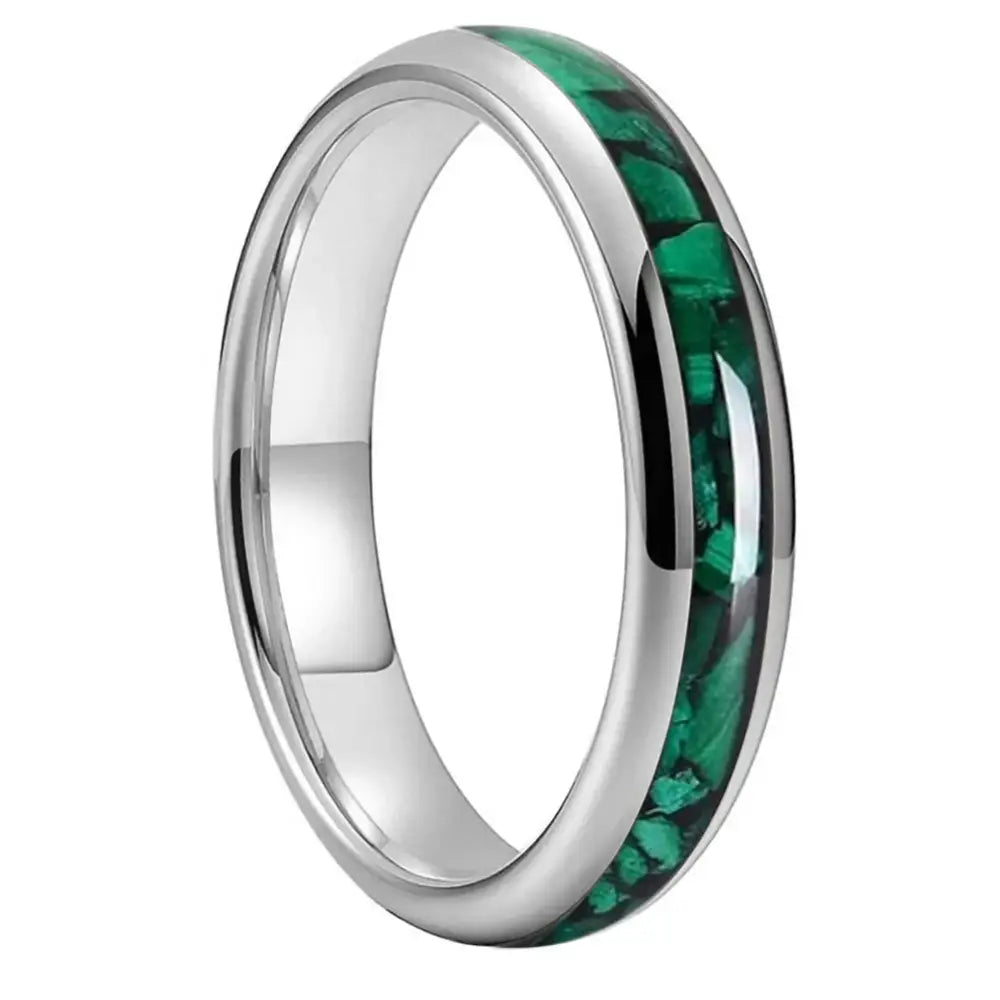 Alianza de Tungsteno con Incrustación de Malaquita Verde 4mm - Silver Color 4MM / 10