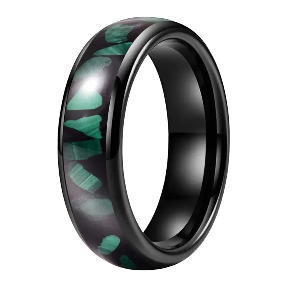 Alianza de Tungsteno con Incrustación de Malaquita Verde 6mm - Black Color 6MM / 10