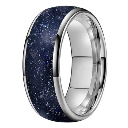 Anillo de Boda Tungsteno con Diseño Galaxy - Silver Color / Width 8MM / 5.5