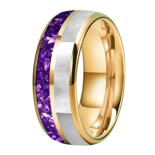Anillo de Tungsteno con Incrustacion de Nacar - Gold Color / Width 8MM / 15