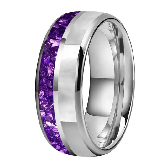 Anillo de Tungsteno con Incrustacion de Nacar - Silver Color / Width 8MM / 15