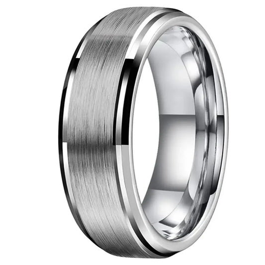 Anillo Tungsteno Biselado Escalonado - Silver Color / Width 8MM / 8